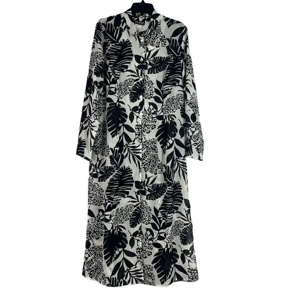 Nira Kaplan Other - Nira Kaplan Open Front Duster Semi Sheer Cover Up Black White Floral Large